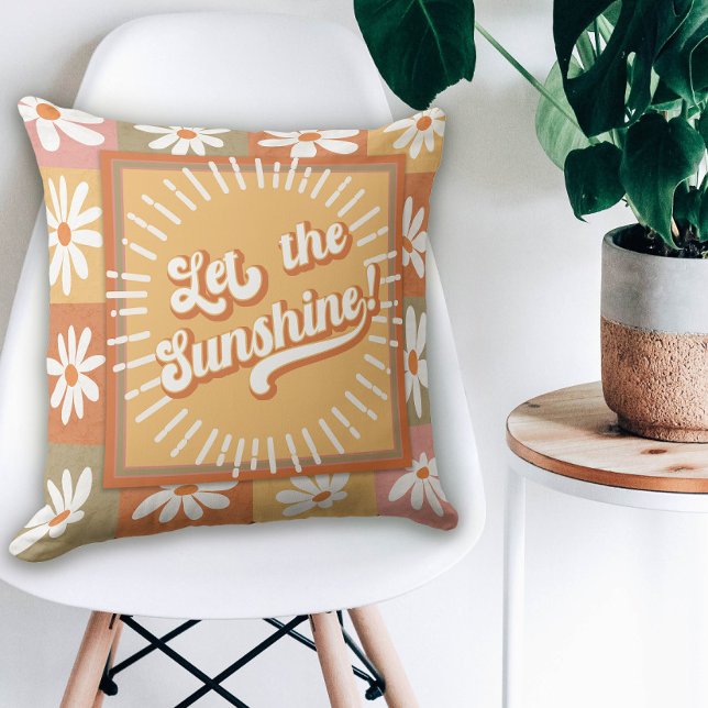 Retro Hippie Let the Sunshine Daisy Floral Mod 70s Throw Pillow (Creator Uploaded)