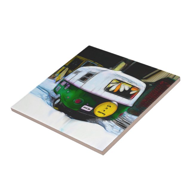 Retro Hippie Life Is A Journey Just Go Camper Tile (Side)