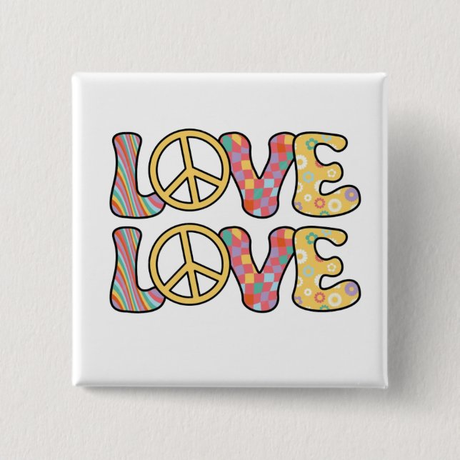 Retro Hippie love 2 Inch Square Button (Front)