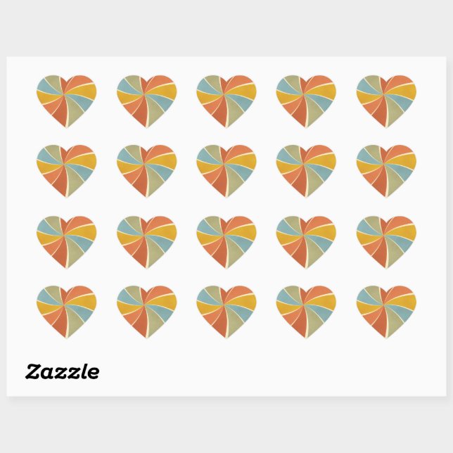 Retro Hippie Mixed Paint Style Swirls Pattern Heart Sticker (Sheet)