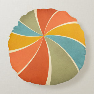 Retro Hippie Mixed Paint Style Swirls Pattern Round Pillow