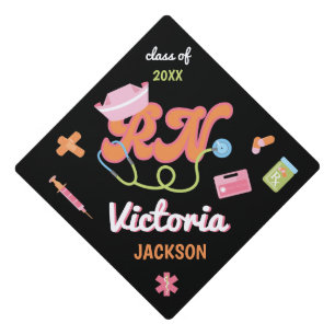 Retro Hippie Nurse Graduation Fun Icons Cap Topper