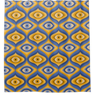 Retro Hippie Pattern - Psychedelic Eye Yellow Blue
