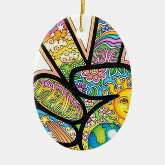 Retro Hippie Peace Ceramic Ornament (Front)