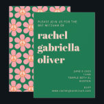 Retro Hippie Peace Flower Green Pink Bat Mitzvah Invitation<br><div class="desc">Retro Hippie Peace Sign Flower Green and Pink Bat Mitzvah Invitation</div>