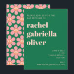 Retro Hippie Peace Flower Green Pink Bat Mitzvah Invitation<br><div class="desc">Retro Hippie Peace Sign Flower Green and Pink Bat Mitzvah Invitation</div>