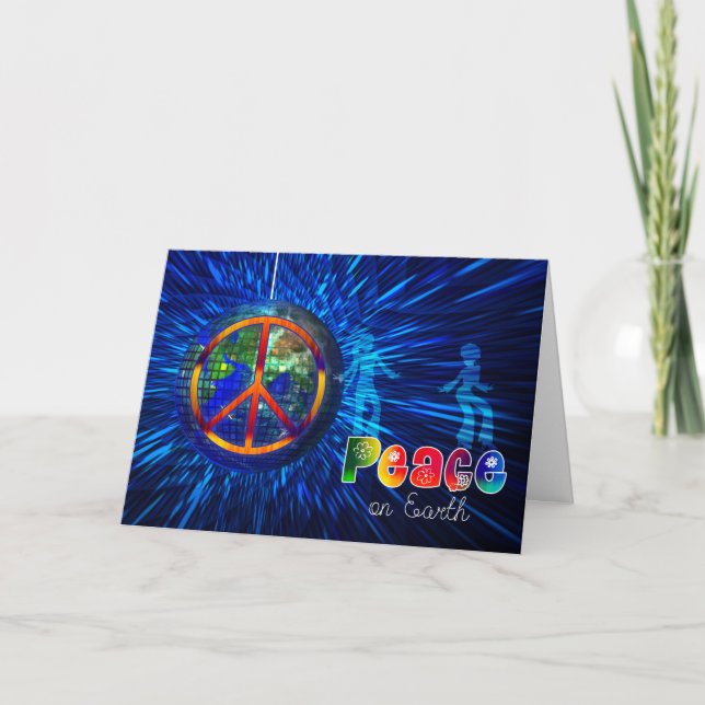 Retro Hippie Peace on Earth Tie Die Holiday Card (Front)
