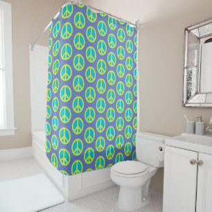 Retro Hippie Peace Sign Pattern in Blue  
