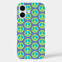 Retro Hippie Peace Sign Pattern in Blue  