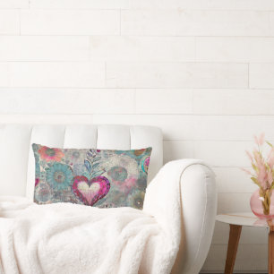 Retro Hippie: Pink Heart Lumbar Pillow