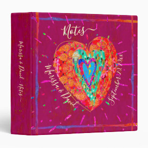 Retro Hippie Pink Turquoise Heart Couple Notes Binder
