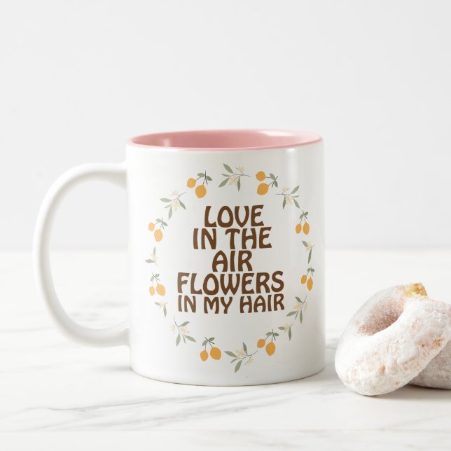 Retro Hippie Positive Quote  Two-Tone Coffee Mug (With Donut)