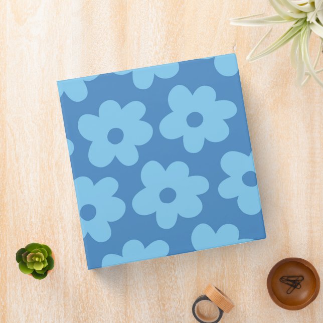 Retro Hippie Preppy Blue Flower Y2K Pattern Binder (In Situ)