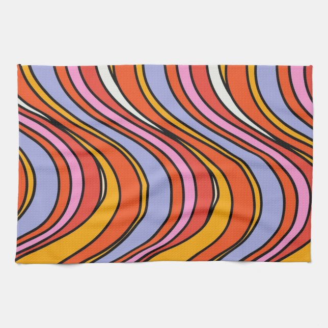 Retro Hippie Psychedelic Swirls Funky 70's Kitchen Towel (Horizontal)