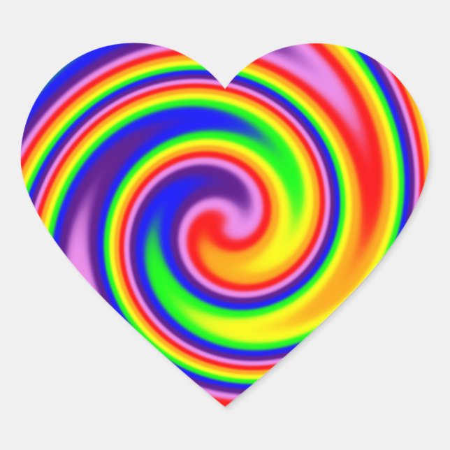 Retro Hippie Rainbow Colours Soft Focus Spiral Heart Sticker (Front)
