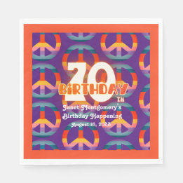 Retro Hippie Rainbow Peace Sign 70th Birthday  Napkin