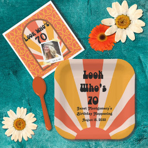 Retro Hippie Sunrise 70th Birthday Paper Plate