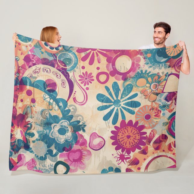 Retro Hippie: Wild Flowers Fleece Blanket (In Situ)