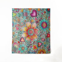 Retro Hippie: Yellow Flower Abstract Tapestry