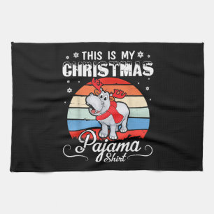 Retro Hippo This Is My Christmas Pajama Shirt Kitchen Towel