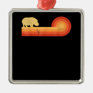 Retro Hippopotamus 60s 70s Hippo Metal Ornament