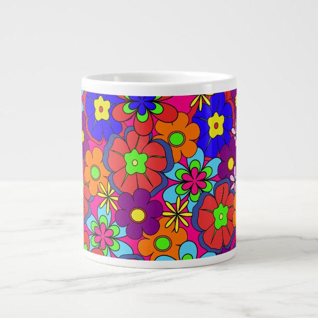 Retro Hippy Groovy Girly Floral Large Coffee Mug (Front)