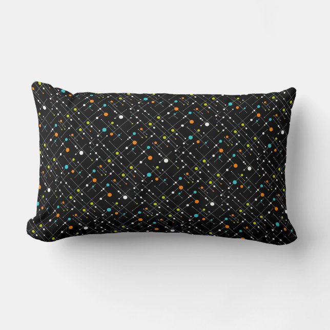 Retro Hipster Black Space Age Atomic Lumbar Pillow (Front)