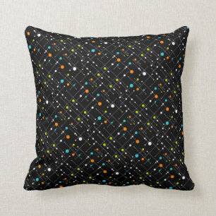 Retro Hipster Black Space Age Atomic Throw Pillow