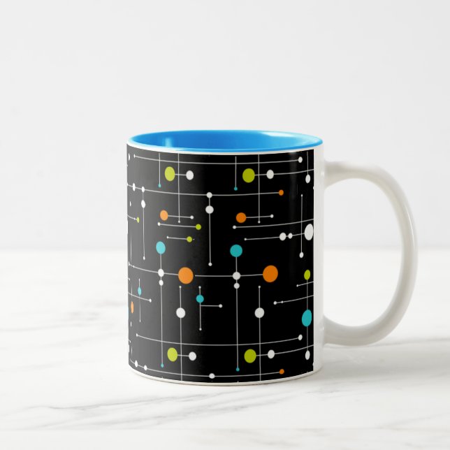 Retro Hipster Black Space Age Atomic Two-Tone Coffee Mug (Right)