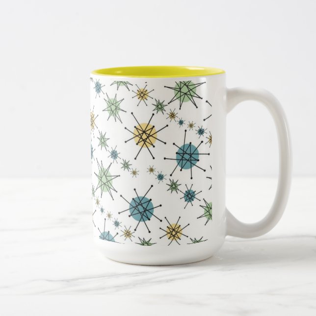 Retro Hipster Space Age Atomic Starburst 15oz Two-Tone Coffee Mug (Right)