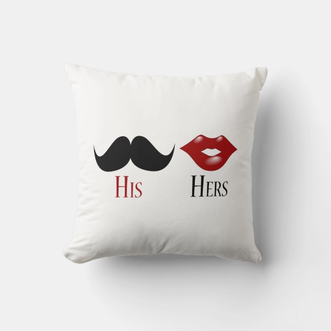 Retro His and Hers Black Handlebar Moustache Throw Pillow (Front)