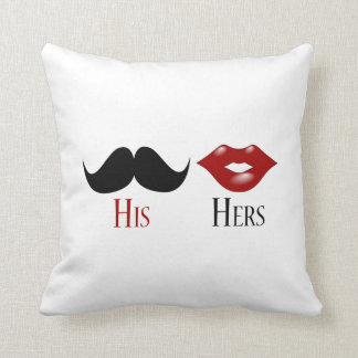 Retro His and Hers Black Handlebar Moustache Throw Pillow