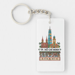 Retro Ho Chi Minh City Skyline Saigon Wander South Keychain