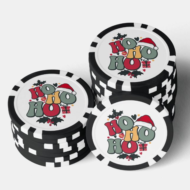 Retro Ho Ho Ho Christmas Holiday Holly Santa Hat Poker Chips (Stack)