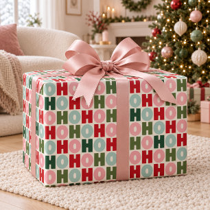 Retro Ho Ho Ho Colourful Christmas Wrapping Paper