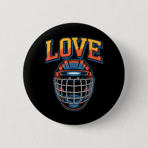 Retro Hockey Love Groovy Flowers And Helmet 2 Inch Round Button