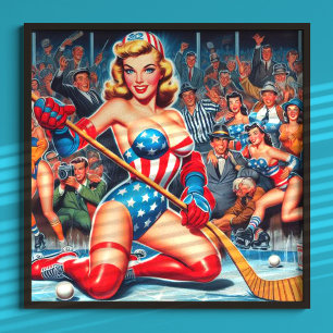 Retro Hockey Pin-up Poster