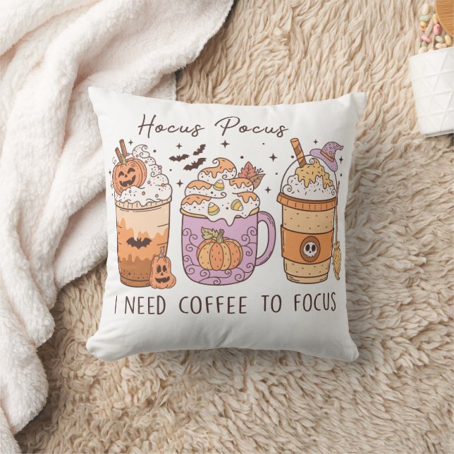 Retro Hocus Pocus I Need Coffee to Focus  Throw Pillow (Blanket)