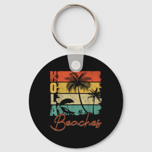Retro Hola Beaches Palm Trees Beach Sunset Tropica Keychain