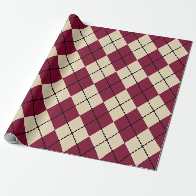 Retro Holiday Argyle Wrapping Paper (Unrolled)