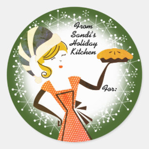 Retro holiday baking pie personalized Christmas Classic Round Sticker