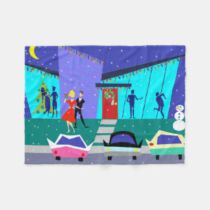 Retro Holiday Cartoon Christmas Fleece Blanket