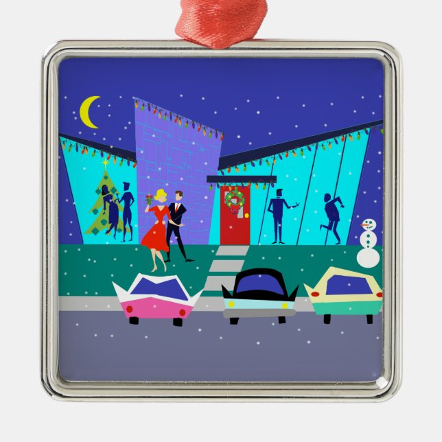 Retro Holiday Cartoon Christmas Ornament (Front)