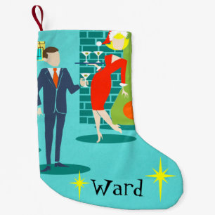 Retro Holiday Cartoon Couple Christmas Stocking