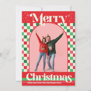 Retro Holiday Check Merry Christmas Flat Card