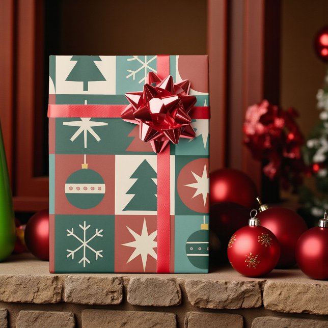 Retro Holiday Chequered Pattern Wrapping Paper (Creator Uploaded)