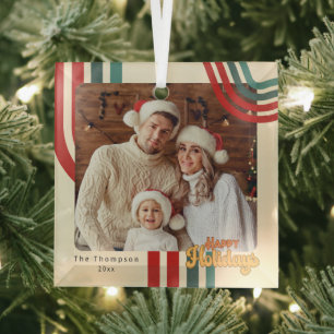 Retro Holiday Christmas friends family Glass Ornament