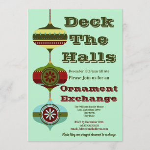 Retro Holiday   Christmas Ornament Exchange Party Invitation