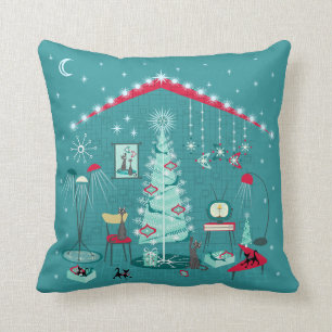 Retro Holiday Decorating Throw Pillow