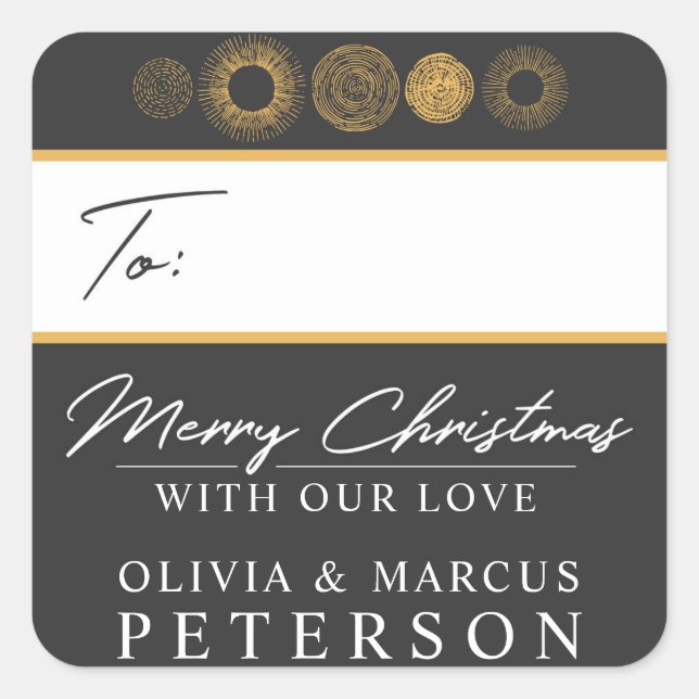 Retro Holiday Gold Burst Personalized Gift Tag (Front)
